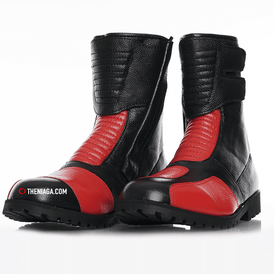 Kasut Motor 4001 8" Red - 100% Kulit & Jalur Reflektif